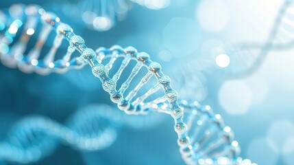 High-tech DNA helix with a blue abstract backdrop, genetic research, biotechnology