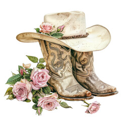 Cowboy Hat and Boots with Pink Roses
