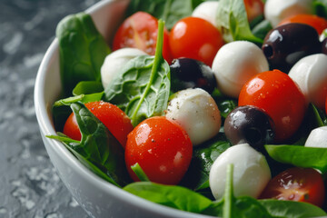 Healthy Salad Mix: Spinach, Tomatoes, Olives, Mozzarella Balls