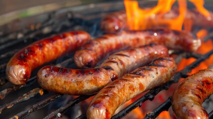 Grilled Sausages on a Barbecue Grill