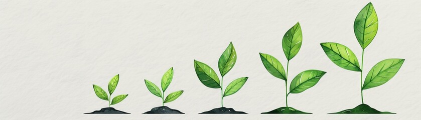 Watercolor bar graph with leaves, symbolizing environmental growth, sustainable development, natureinspired, ecofriendly illustration