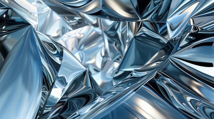 Obraz premium Abstract background of chrome or silver metallic shapes. Geometric, futuristic design with reflections and refractions of light.