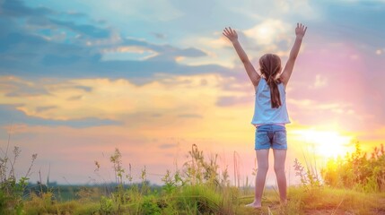 Girl Silhouetted Against a Sunset Sky