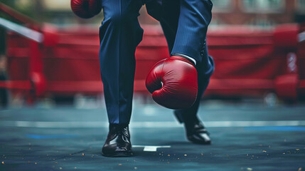 Business executive doing footwork drills in the ring.