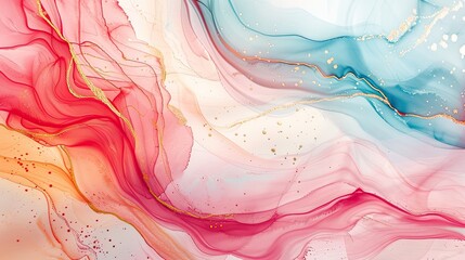 Fototapeta premium Vibrant abstract background with fluid red, pink, and blue waves creating a dynamic and colorful artistic texture.