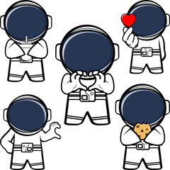 Chibby spaceman character cartoon sticker cute pack collection in vector art 