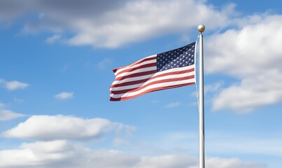 American Flag Waving Against a Blue Sky