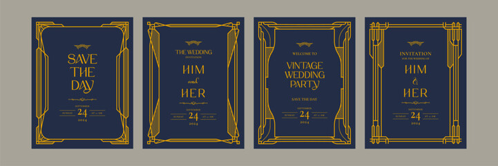 Art deco luxury frames set, Art Deco cards set, Vintage frames, Antique decorative frames, geometric luxury card, wedding invitation card, banner, label background vector illustrator