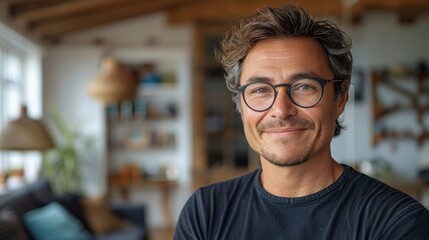 Obraz premium Handsome mature man with beard wearing glasses and looking at camera