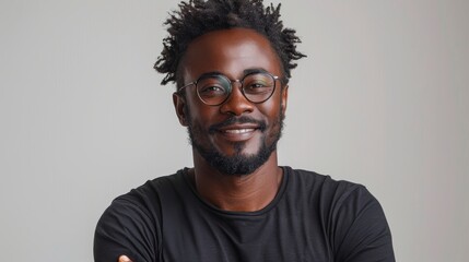 Obraz premium handsome african american man with afro hairstyle and glasses white background