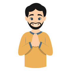 Muslim Greeting Pose Eid Mubarak Character. Vector Illustration Design.