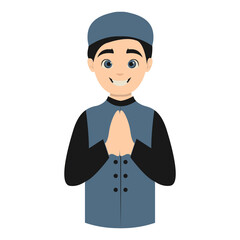 Muslim Greeting Pose Eid Mubarak Character. Vector Illustration Design.
