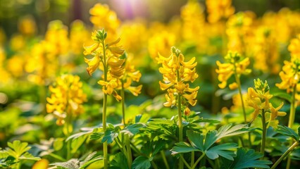 Obraz premium Macro close-up of delicate purple flower's reproductive organs, showcasing bright yellow anthers surrounding stigma, set against soft green foliage background.