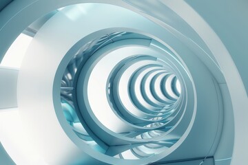 Abstract futuristic tunnel with circular shapes, blue toned background. Concept of technology, progress, future, and architecture