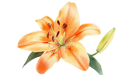 Fototapeta premium Orange Lily Flower Painting isolated on a transparent background