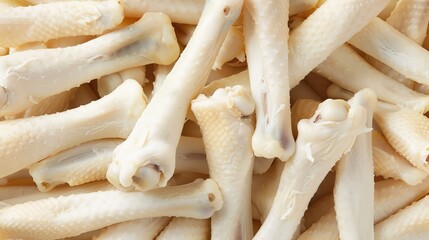 Uncooked chicken feet piled together, detailed textures, natural skin tones, clean and fresh, high resolution