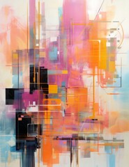 Naklejka premium Technicolor Dream Abstract Circuitry in Yellow and Pink.jpeg