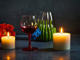 red wine and candle