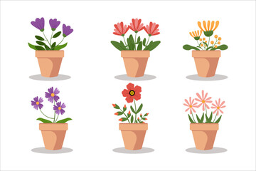 Bundle Flowers and Plant pots. illustration vector	