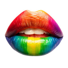 rainbow glossy lips on transparent background