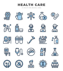 Vector icons set of HEALTH CARE. Two Color style Icons.