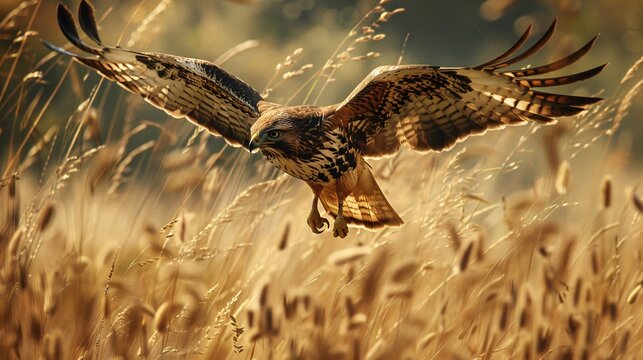 Stealthy hawks hunt with precision, their keen eyesight and sharp talons making them formidable predators as they dive towards their unsuspecting prey in the open fields