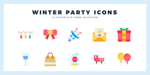 10 Winter Party Flat icons pack. vector illustration.
