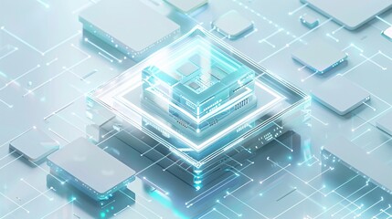 Technology CPU Processor Chip in Light Blue, Emphasizing Advanced Computing, Innovation, and High-Performance Electronics, Ideal for Illustrating Modern Tech and Digital Hardware Concepts