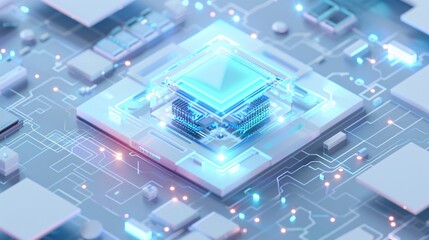 Obraz premium Technology CPU Processor Chip in Light Blue, Emphasizing Advanced Computing, Innovation, and High-Performance Electronics, Ideal for Illustrating Modern Tech and Digital Hardware Concepts