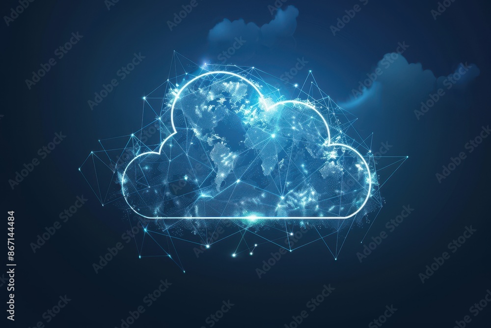 Leinwandbilder illustration of cloud computing technology concept, featuring a glowing cloud with a networked digit