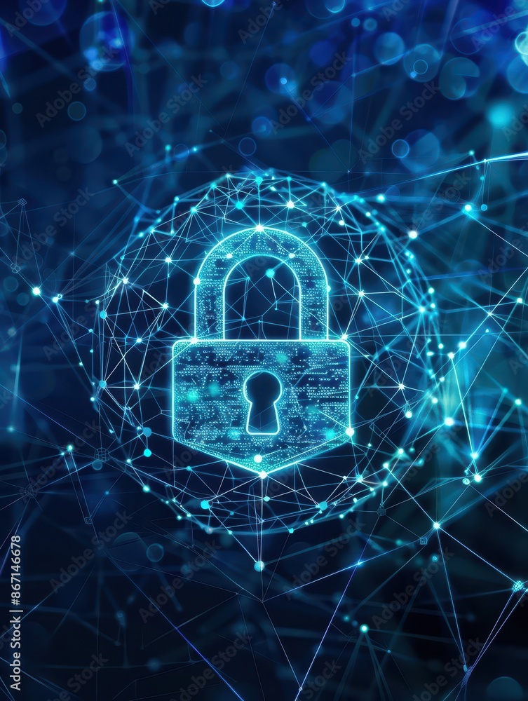 Poster Digital padlock on a network background representing cybersecurity, data protection, and online security in a connected world.