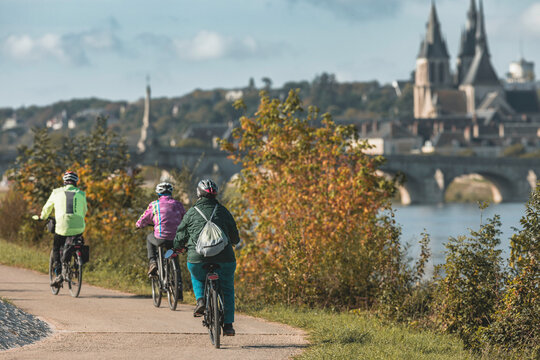 Cycling along the loire river in autumn
