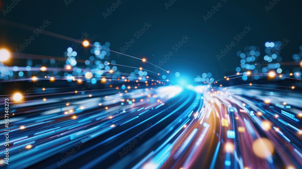 Aufkleber abstract light trails speeding through a futuristic digital background, showcasing technology, data 
