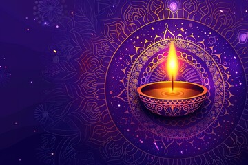 Shiny colorful floral background with illuminated 3D Oil Lamps (Diya) for Diwali celebration.