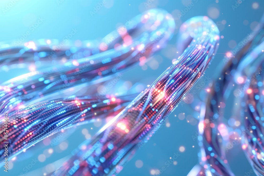 Poster abstract digital data cables glowing with multicolored lights, representing high-speed internet, mod