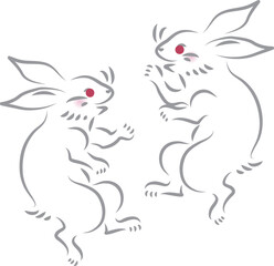 うさぎ　兎　ウサギ　飾り　あしらい　手描き　動物　浮世絵　日本画　和風　かわいい　イラスト素材