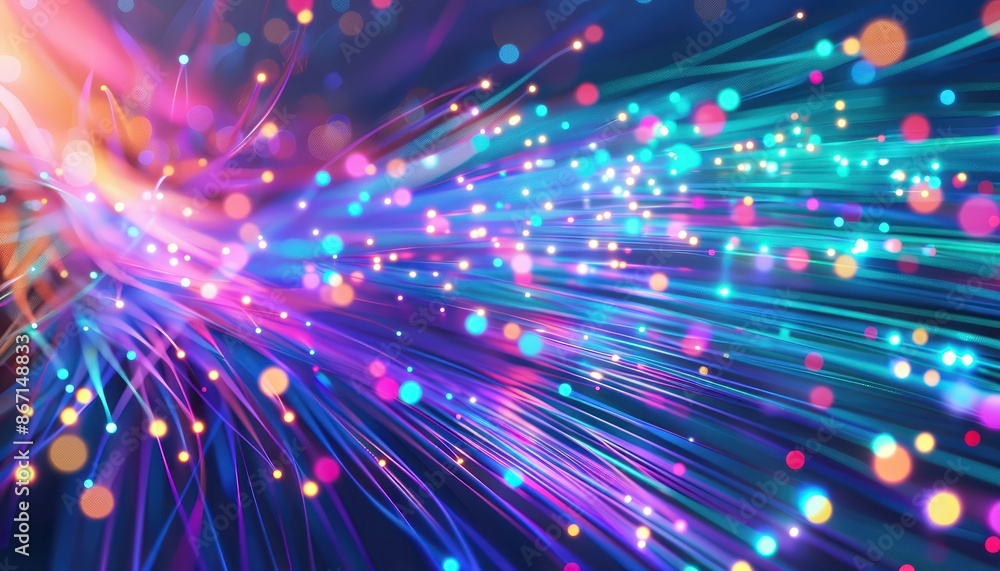 Aufkleber a vibrant abstract image showcasing colorful fiber optic lights and bokeh, symbolizing technology, d
