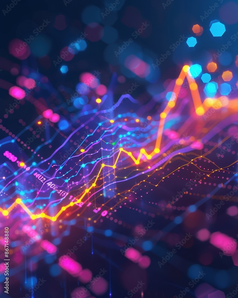Aufkleber A vibrant abstract digital art piece displaying dynamic colorful lines and data points, symbolizing technology and data analysis.