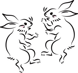 うさぎ　兎　ウサギ　飾り　あしらい　手描き　動物　浮世絵　日本画　和風　かわいい　イラスト素材