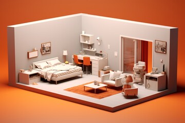 a room with a bed and a desk