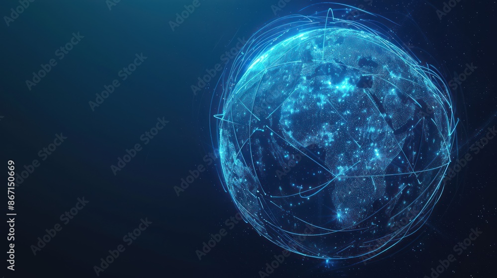 Aufkleber futuristic globe with abstract connected lines and blue neon color isolated on dark background