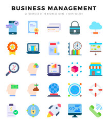 Set of 25 Business Management Flat Icons Pack.