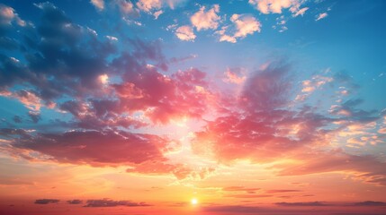Fototapeta premium Stunning sunset with colorful clouds, capturing the beauty of the sky and the end of the day.