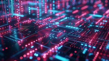 Obraz premium Abstract digital circuit board with glowing lights, representing modern technology and digital innovation