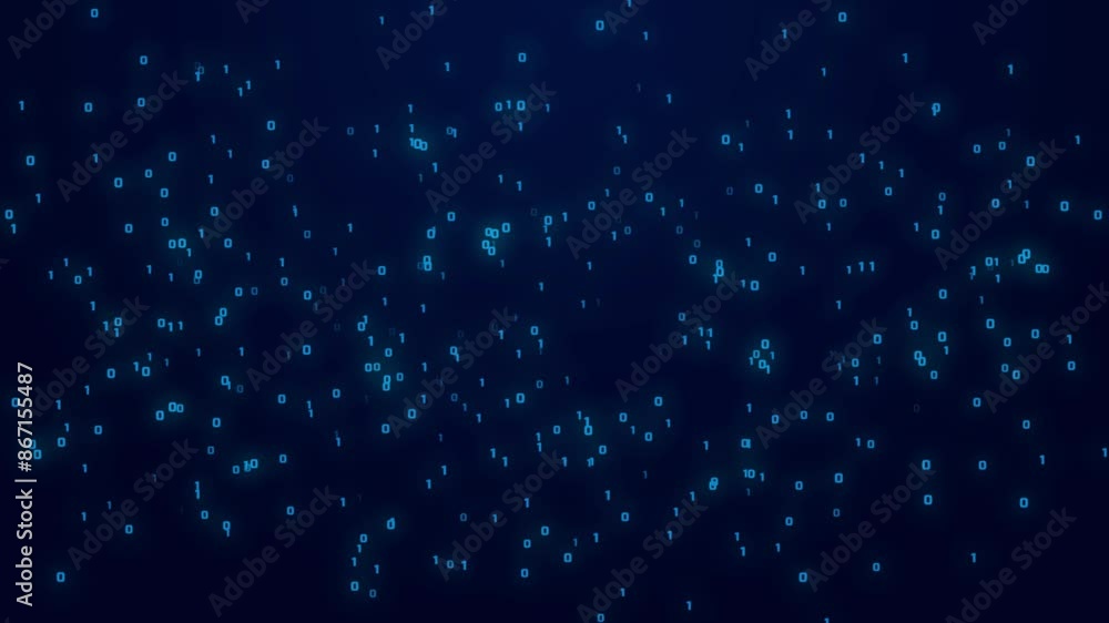 Poster big data code running blue futuristic information technology computer digital numbers, seamless anim