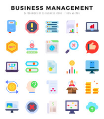 Collection of Business Management 25 Flat Icons Pack.