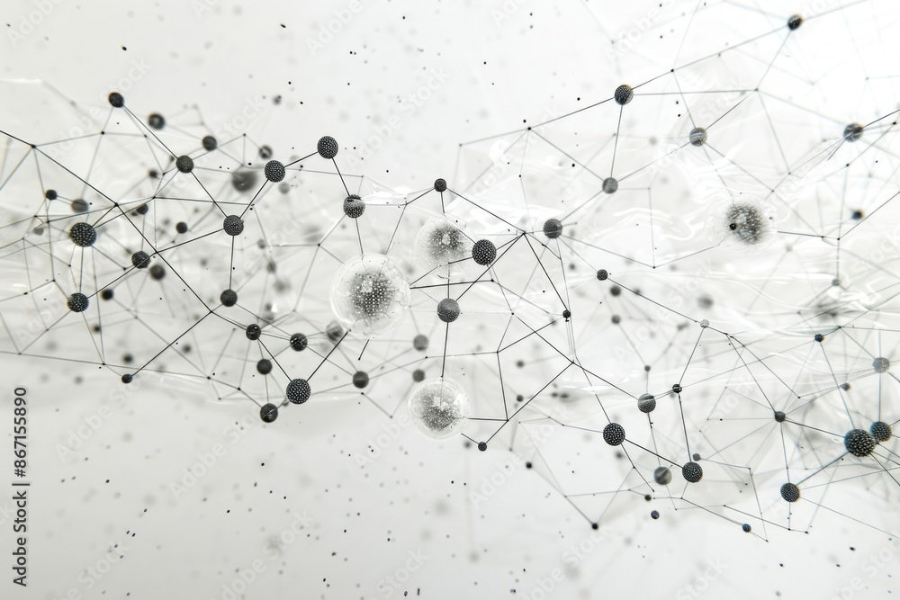 Poster a network of connected dots and lines, resembling a star constellation in abstract form.
