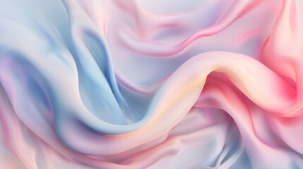 Fototapeta premium Abstract silk fabric background with waves in pastel colors, showcasing soft blue, pink, and lavender hues.