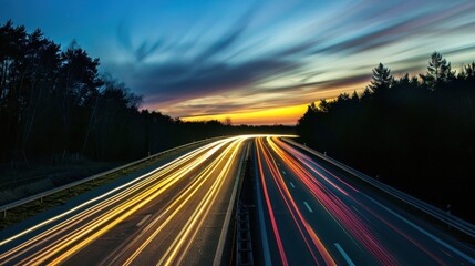 Highway at Dusk With Light Trails