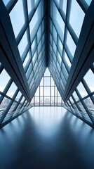 Triangular Abstract Architectural Corridor with Geometric Patterns and Symmetry